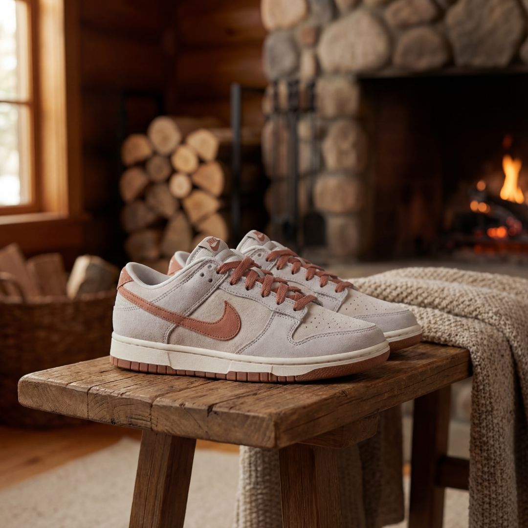 Dunk in braun und blau suede hängend auf einem Stuhl