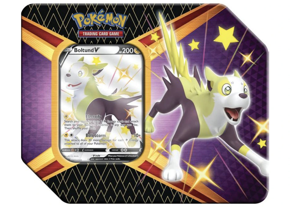 Pokémon TCG Sword & Shield Shining Fates Boltund V Tin (6 Booster Packs)