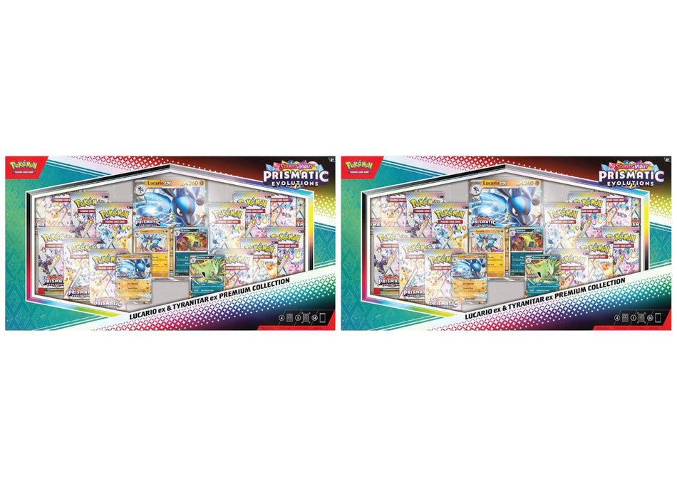 2025 Pokémon Scarlet & Violet Prismatic Evolutions Lucario ex & Tyranitar ex Premium Collection (Sam's Club Exclusive) 2x Lot