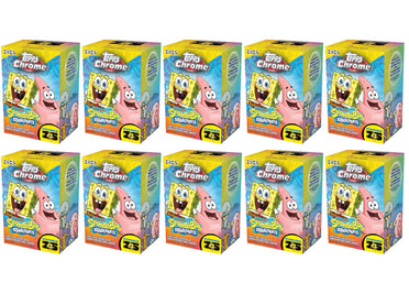 Lot de 10 boîtes de blasters Topps Chrome SpongeBob 25e anniversaire (édition 2025).
