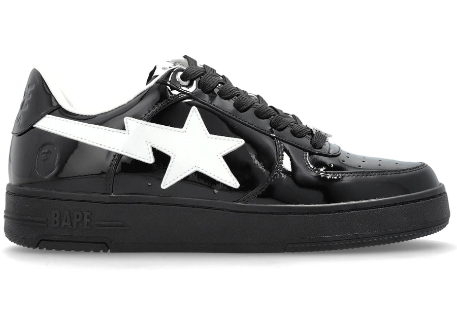 A Bathing Ape Bape Sta #1 Cuir verni noir et blanc