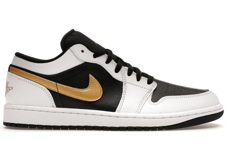 Jordan 1 Low Blanc Noir Swoosh Or Métallisé