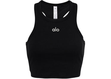 Alo Yoga Aspire Cropped Cotton-Blend Tank Top Black/White