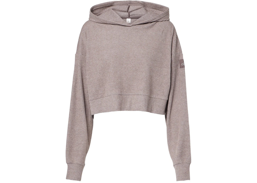 Sweat à capuche court en maille côtelée Alo Yoga Muse, couleur Raisinette Heather