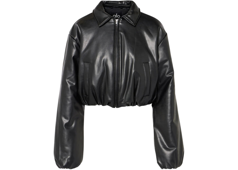 Alo Yoga Premier Faux Leather Bomber Jacket Black