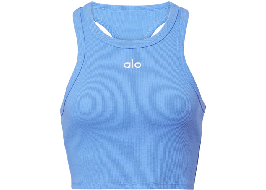 Alo Yoga Women's Aspire Cotton-Blend Jersey Crop Top Crystal Clear Blue/White