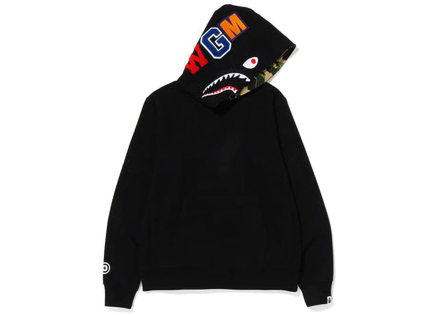 Pull BAPE Shark à capuche camouflage intérieur noir et vert