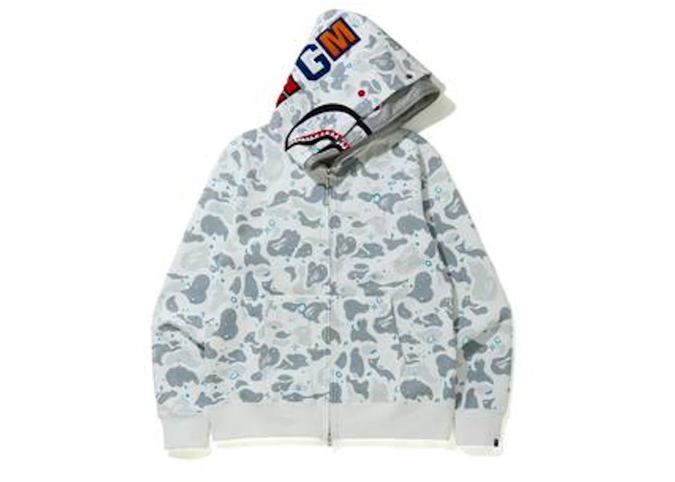 BAPE Space Camo Shark Full Zip Double Hoodie White Multi