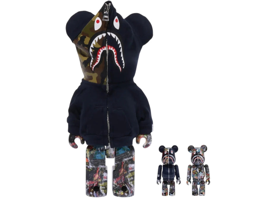 Bearbrick Bape Legacy Camo Shark 100% & 400% Set Navy