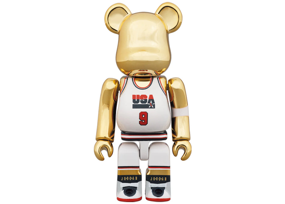 Bearbrick Michael Jordan 1992 Team USA (Dream Team) 100% & 400% Set Gold Chrome
