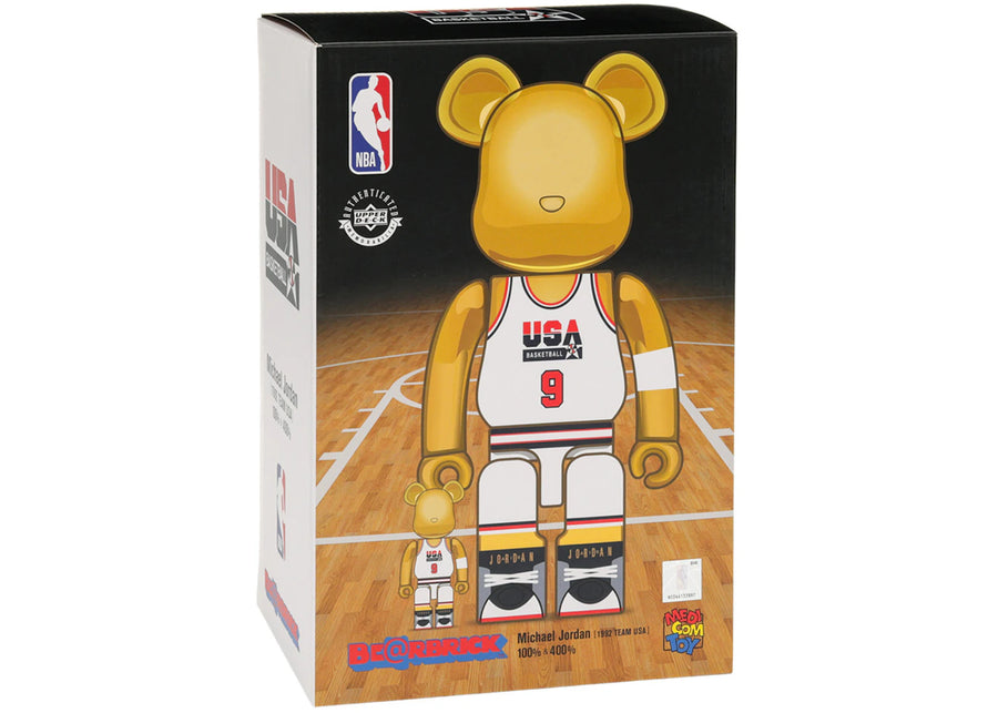 Bearbrick Michael Jordan 1992 Team USA (Dream Team) 100% & 400% Set Gold Chrome