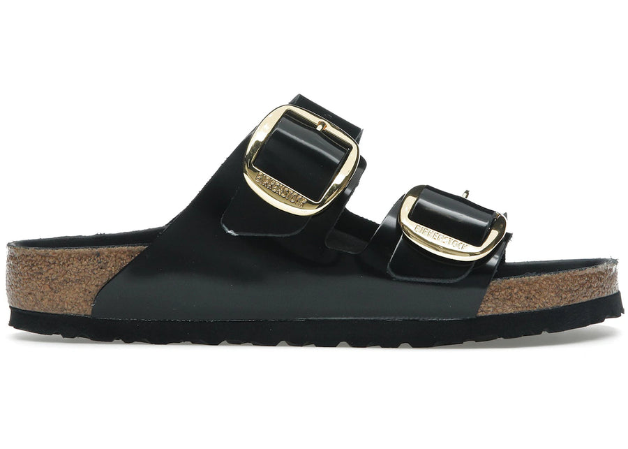 Birkenstock Arizona Big Buckle Cuir naturel verni Noir et or (Femme)