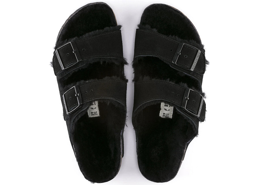 Birkenstock Arizona en cuir suédé et peau lainée noir