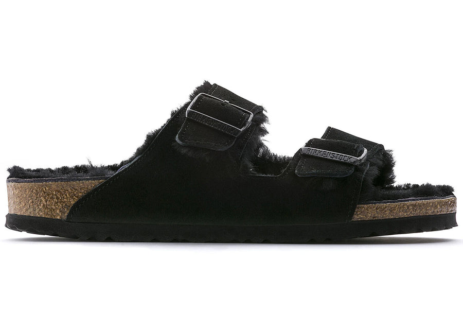 Birkenstock Arizona en cuir suédé et peau lainée noir