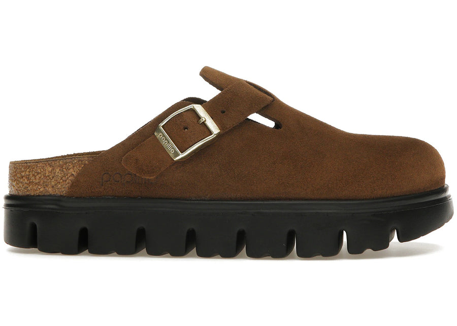 Birkenstock Boston Chunky Suede Noir Thé Foncé (Étroit) (Femme)