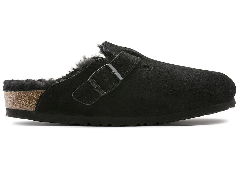 Birkenstock Boston en daim et peau lainée noir