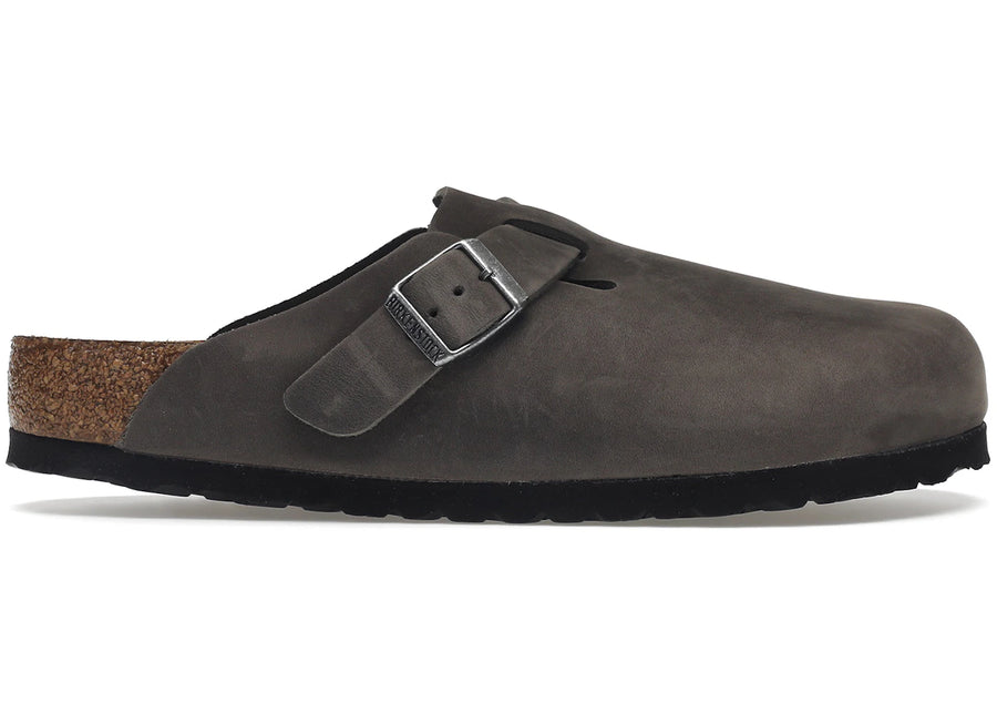 Birkenstock Boston, semelle souple, cuir huilé, gris fer