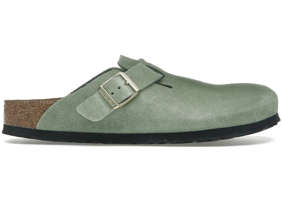 Birkenstock Boston à semelle souple en daim vert thé (coupe étroite)