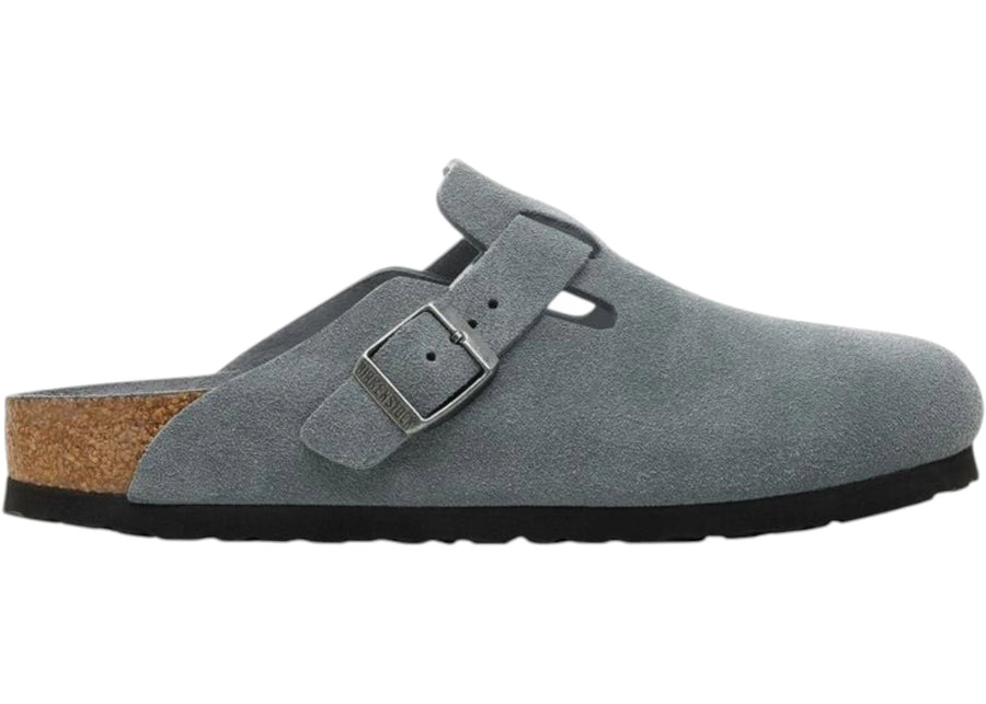 Birkenstock Boston, semelle intérieure souple, cuir suédé gris basalte ton sur ton