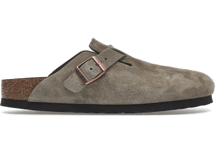 Birkenstock Boston à semelle souple en daim taupe (coupe étroite)
