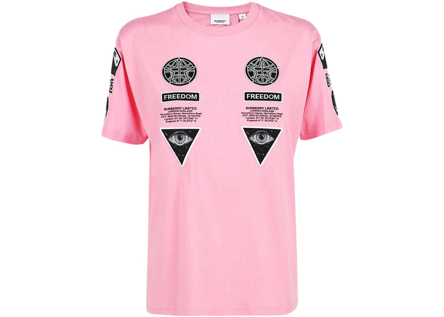 T-shirt en coton rose avec écusson Burberry appliqué