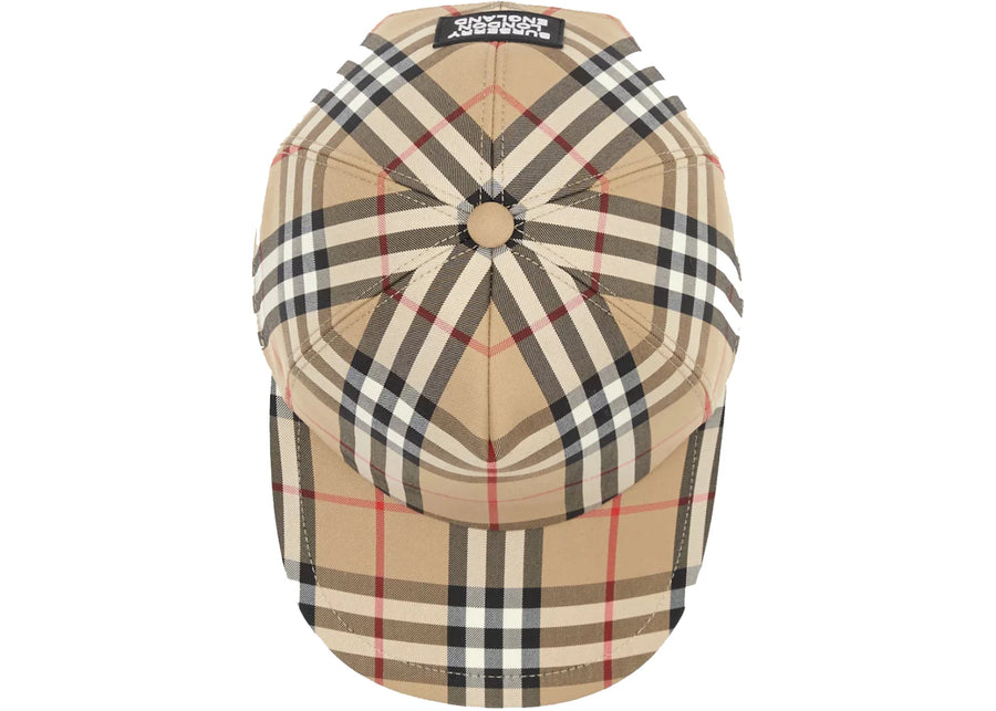 Casquette de baseball Burberry avec logo appliqué, motif à carreaux vintage, beige d'archive