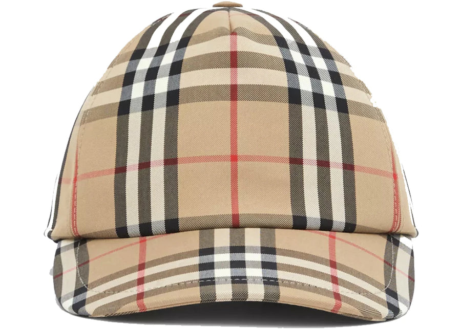 Casquette de baseball Burberry avec logo appliqué, motif à carreaux vintage, beige d'archive