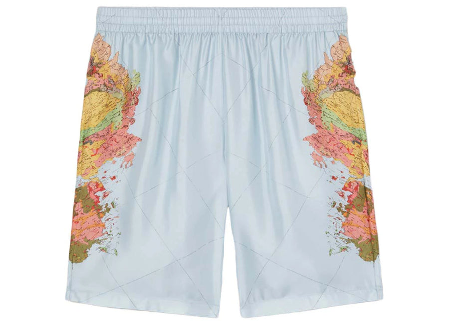 Short en soie Burberry Bradeston World Map, bleu pâle multicolore