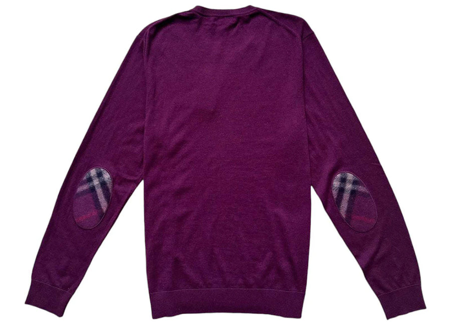 Sweat-shirt Burberry en cachemire mélangé à carreaux vintage avec coudières bordeaux