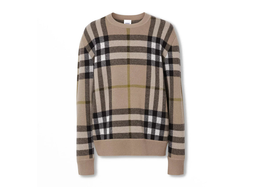 Pull Burberry en cachemire jacquard couleur fauve doux