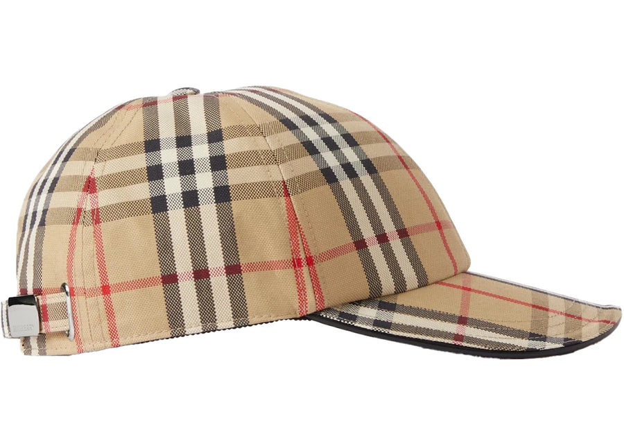 Casquette de baseball Burberry en coton à carreaux beige d'archive