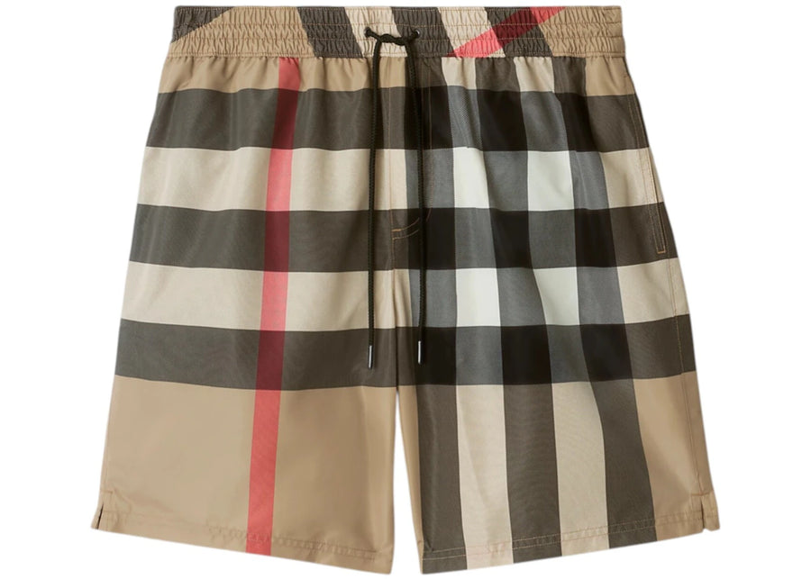 Short de bain à cordon Burberry à carreaux, beige Archive
