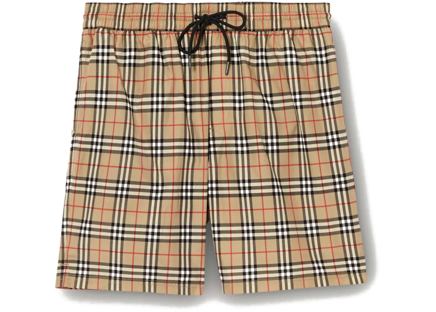 Short de bain beige à carreaux Burberry avec cordon de serrage