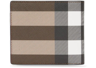 Burberry Check E-canvas International Bifold Wallet 8 slot Dark Birch Brown