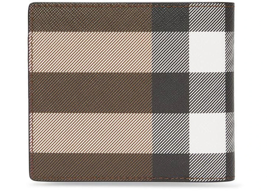 Portefeuille Burberry Check E-canvas International à 8 compartiments, couleur bouleau foncé
