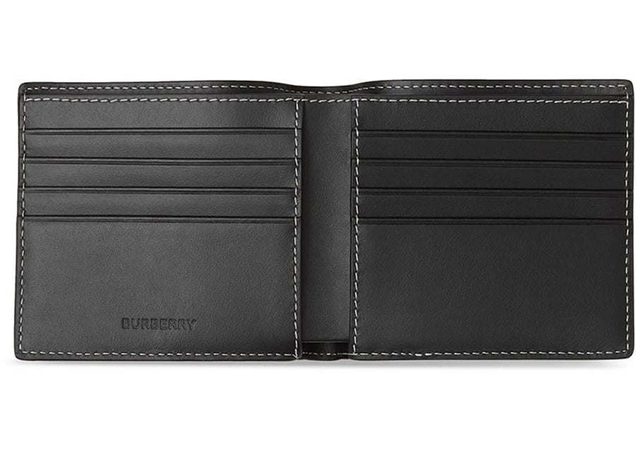 Portefeuille Burberry Check E-canvas International à 8 compartiments, couleur bouleau foncé