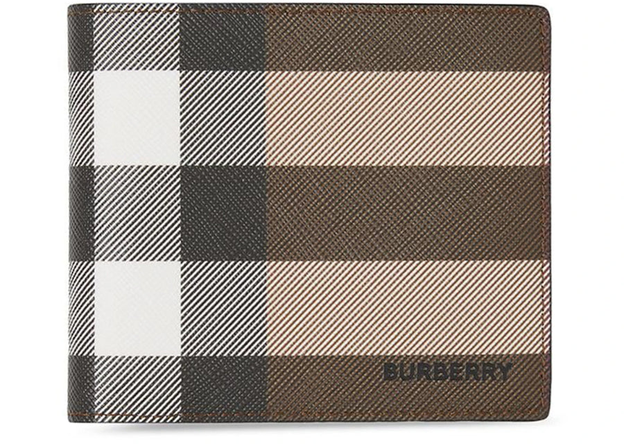 Portefeuille Burberry Check E-canvas International à 8 compartiments, couleur bouleau foncé