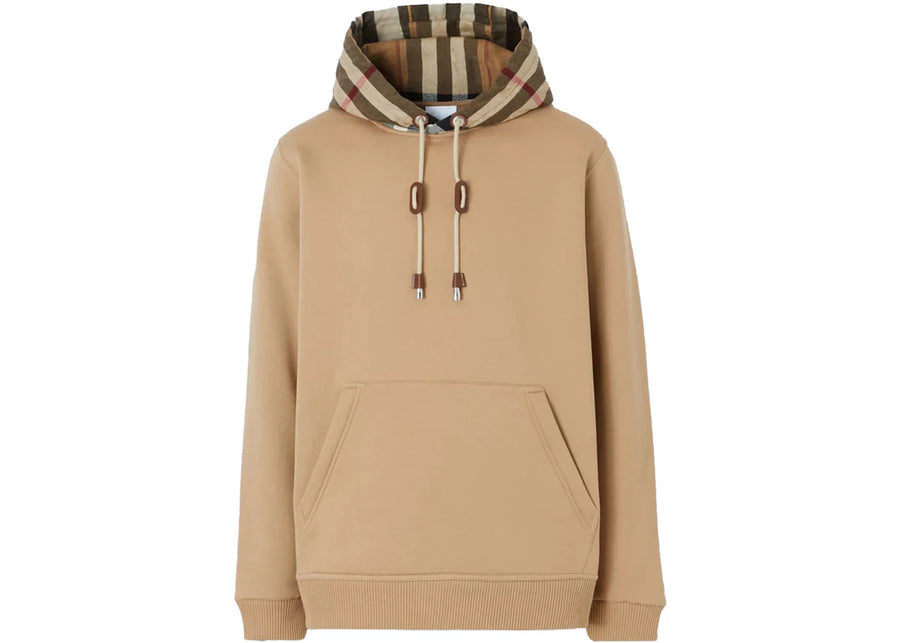 Sweat à capuche Burberry à carreaux en coton camel