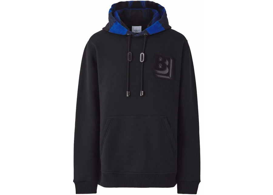 Sweat à capuche Burberry à carreaux et inscription, noir/bleu