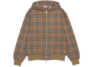 Burberry Check Zip Up Hoodie Beige