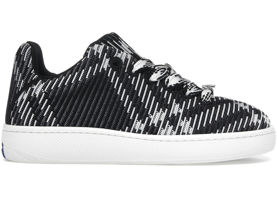 Baskets montantes Burberry Check Knit Box noires et blanches (femme)