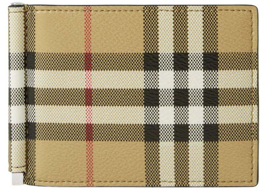 Burberry Check Money Clip Bifold Wallet Beige