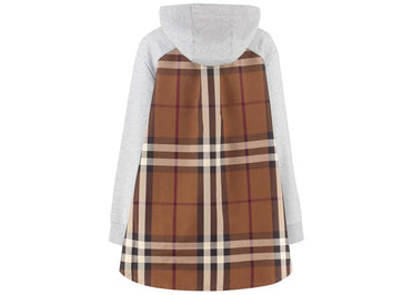Burberry Check Panel Cotton Hoodie Grey/Check Brown