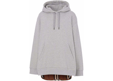 Burberry Check Panel Cotton Hoodie Grey/Check Brown