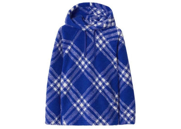 Sweat à capuche Burberry à carreaux en fausse fourrure bleu cobalt/blanc