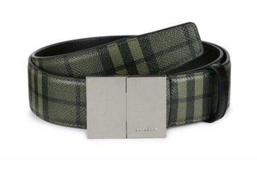 Ceinture en cuir à plaque à carreaux Burberry, vert militaire