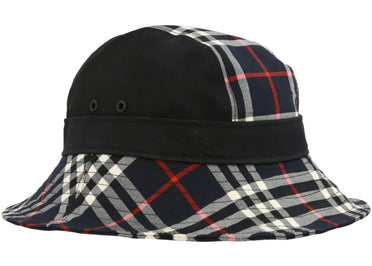 Burberry Check Print Bucket Hat Navy