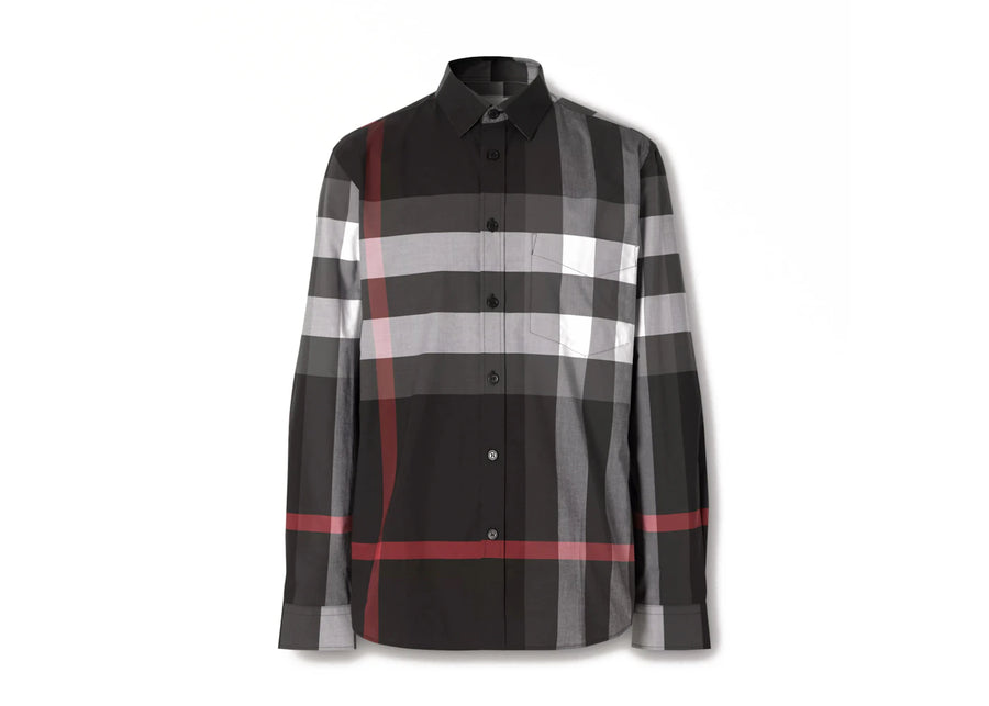 Chemise Burberry à carreaux en popeline de coton stretch anthracite
