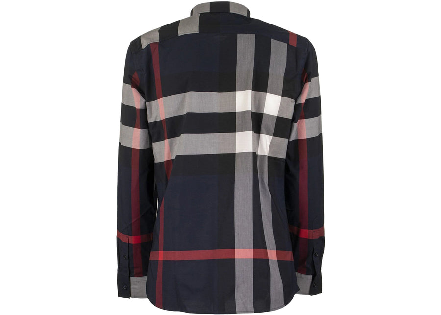 Burberry Check Stretch Cotton Poplin Shirt Navy