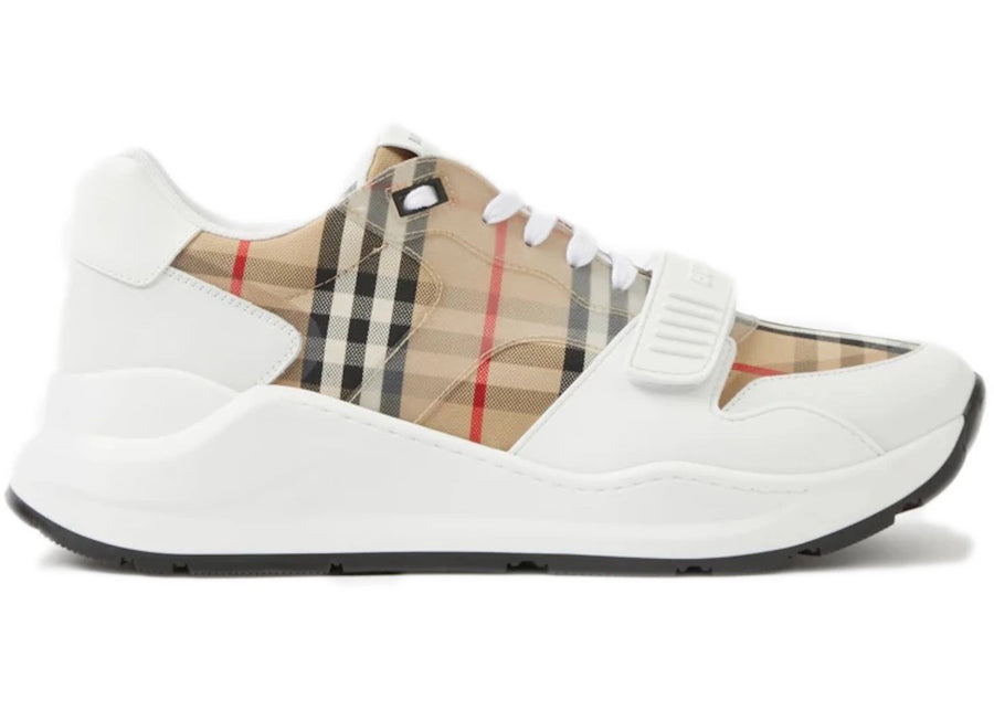 Baskets Burberry à carreaux et cuir blanc transparent